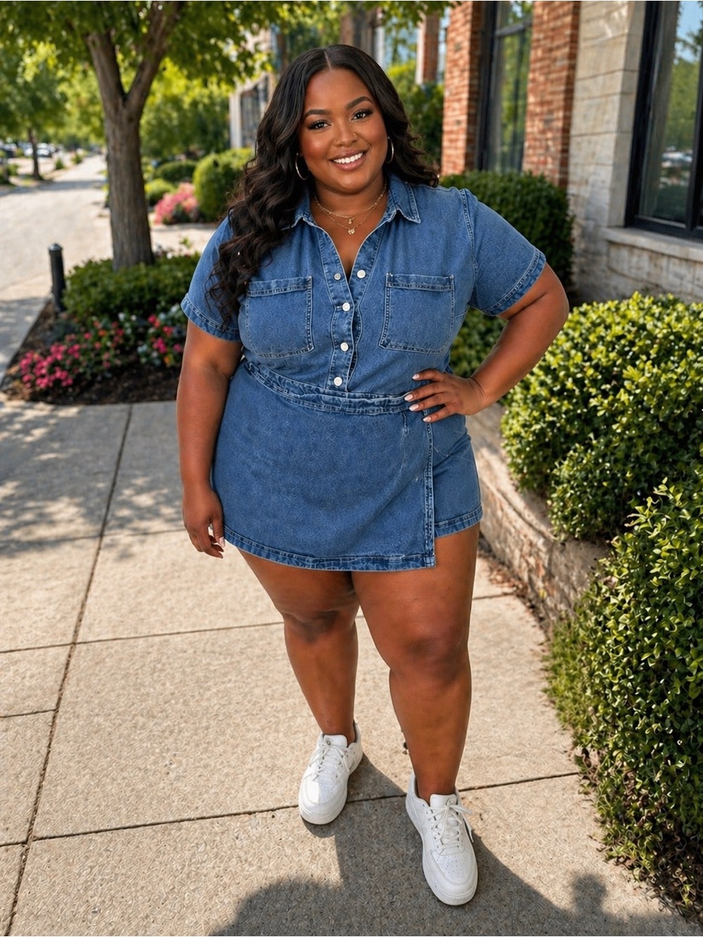 Denim Button-Up Skort Romper - Blue